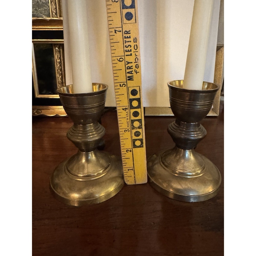 Vintage Pair Solid Brass Taper Candle Holders 5" Made in India MCM Home Decor - Picture 3 of 13
